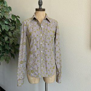 Anthropologie Eyelet Embroidered Striped Button Down Shirt